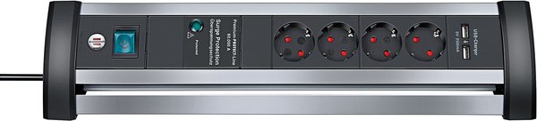 Brennenstuhl Alu Office Line PDU, 60.000A ylij&auml;nnitesuoja, 4xCEE 7/4