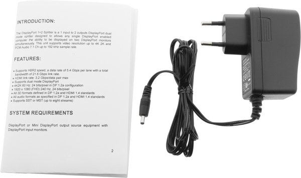 DisplayPort-jakaja, 1x20-pin na - 2x20-pin na, 2560x1600, musta