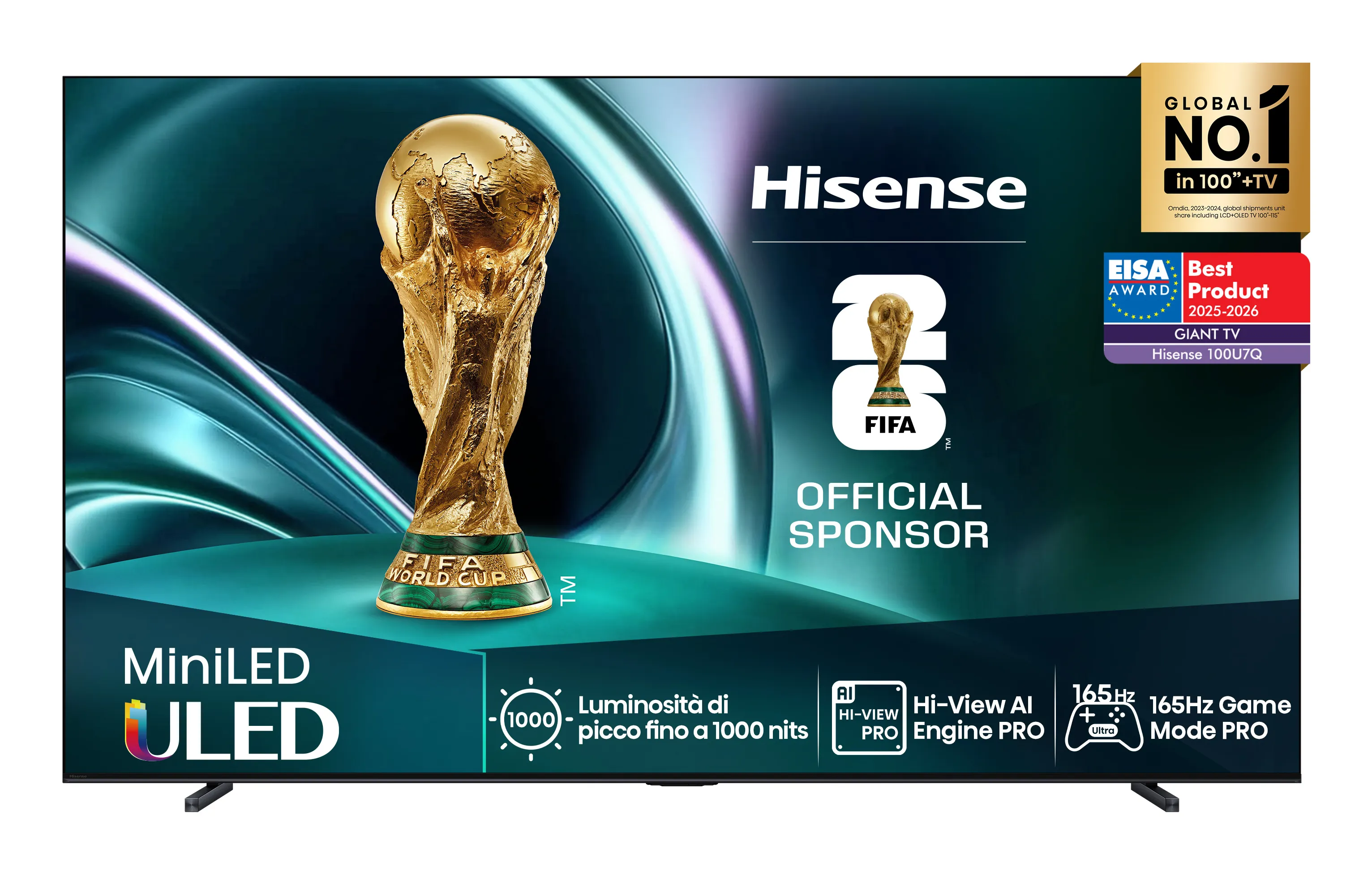 Hisense 100U7Q 100" 4K Mini LED VIDAA TV, 165 Hz, HDR10+, Dolby Vision IQ