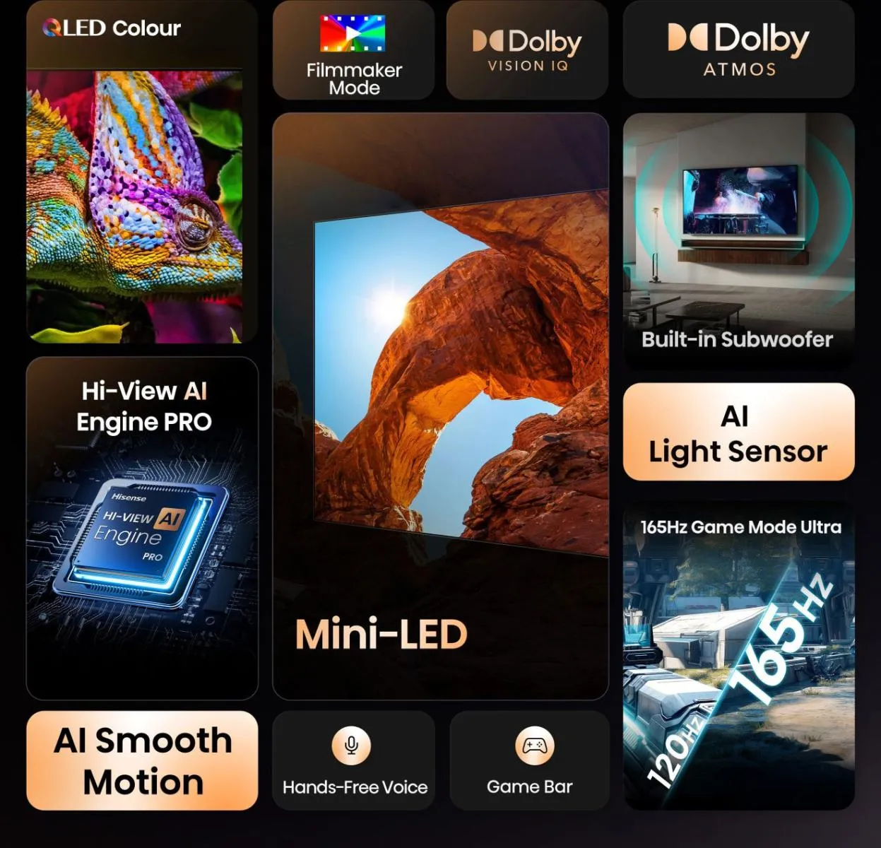 Hisense 100U7Q 100" 4K Mini LED VIDAA TV, 165Hz, HDR10+, Dolby Vision IQ