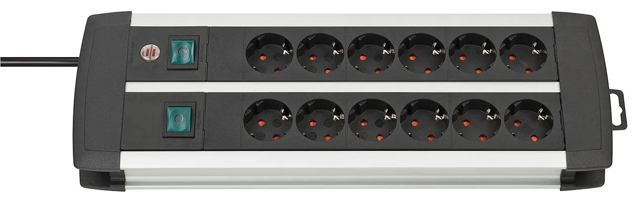 Brennenstuhl Premium-Alu-Line Technics jatkojohto 12-paikkainen Duo, musta