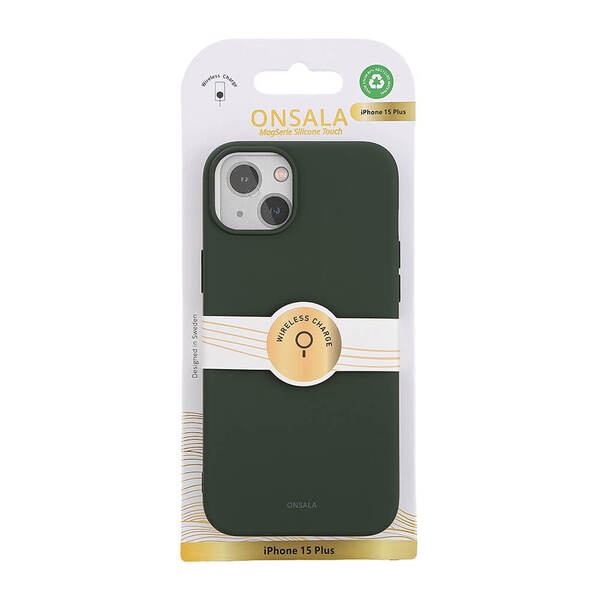 Onsala Sil Touch Recycled MagSeries iPhone 15 Plus - back cover, olive green