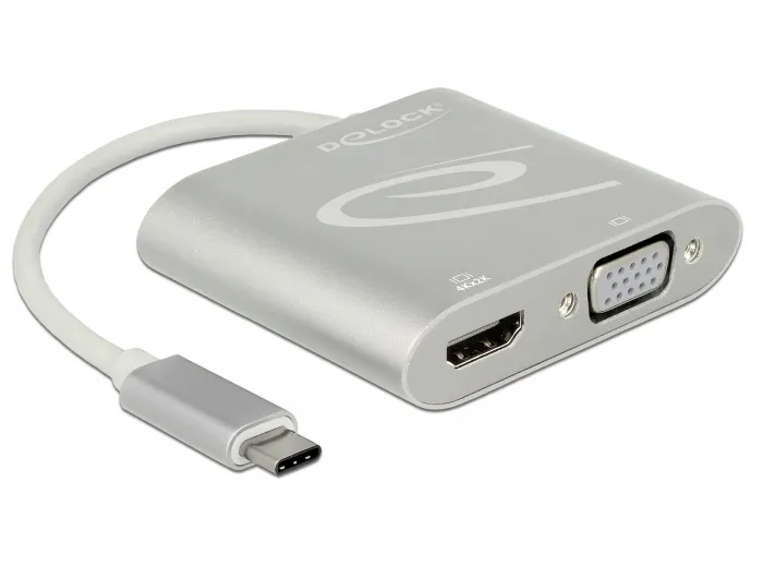 De-Lock USB-C &ndash; HDMI + VGA - adapter, Silver
