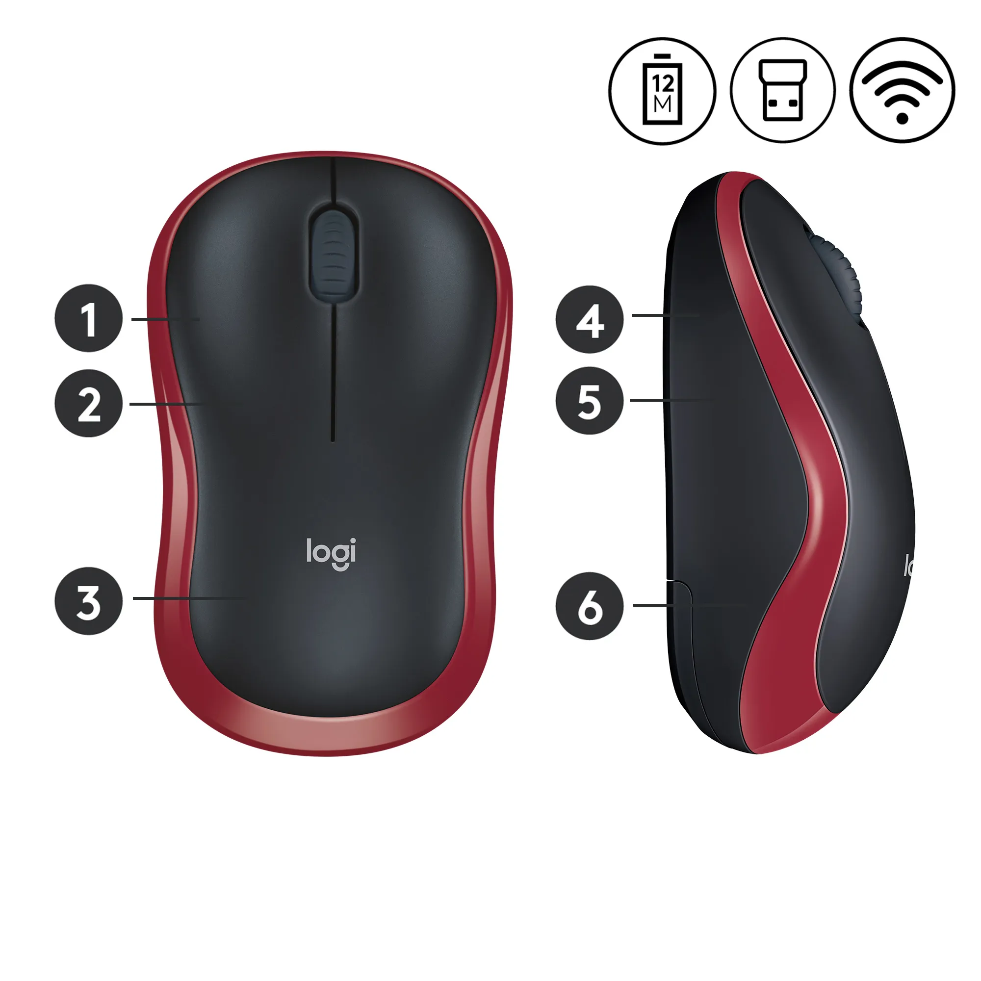 Logitech M185 -langaton hiiri, punainen