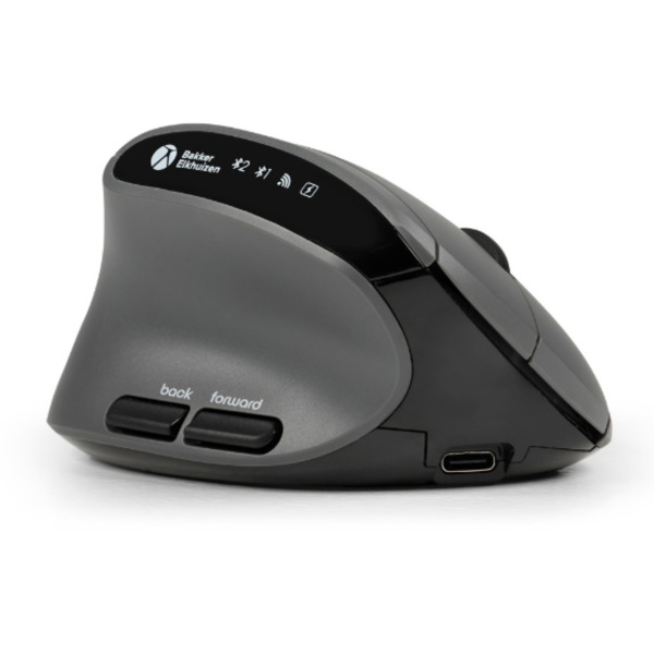 BakkerElkhuizen MidWay 3-Mode Vertical Left Wireless Ergonomic Mouse, Dark Grey, Black