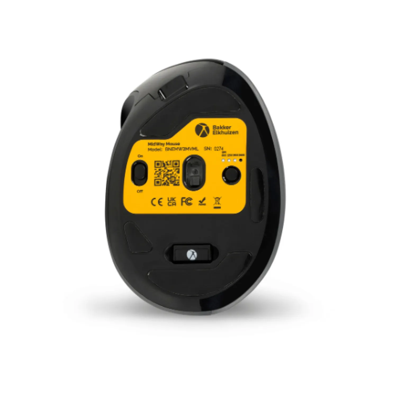 BakkerElkhuizen MidWay 3-Mode Vertical Left tr&aring;dl&ouml;s ergonomisk mus, m&ouml;rkgr&aring;, svart