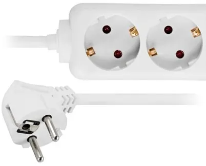 Deltaco GT-118A 3-osainen jatkojohto, 1,5 m, Valkoinen