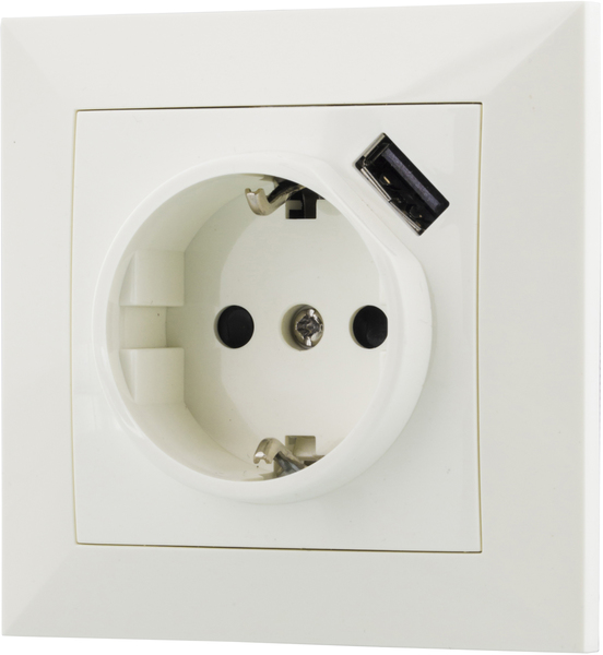 DELTACO sein&auml;pistoke, 1xUSB, 1xCEE 7/4, valkoinen