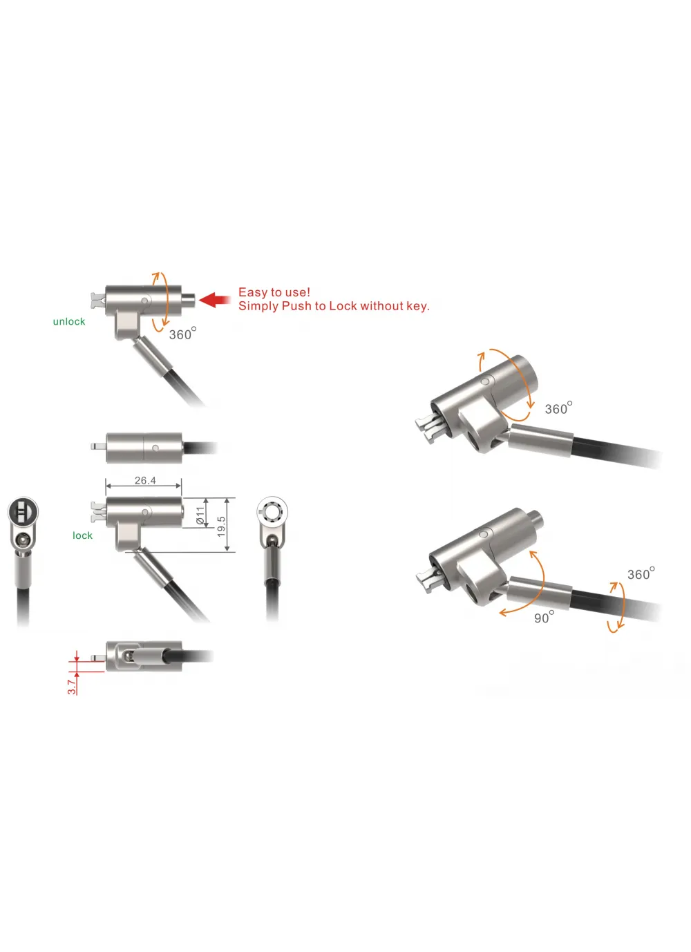 PORT Designs Security Cable Keyed, Nano slot /901215