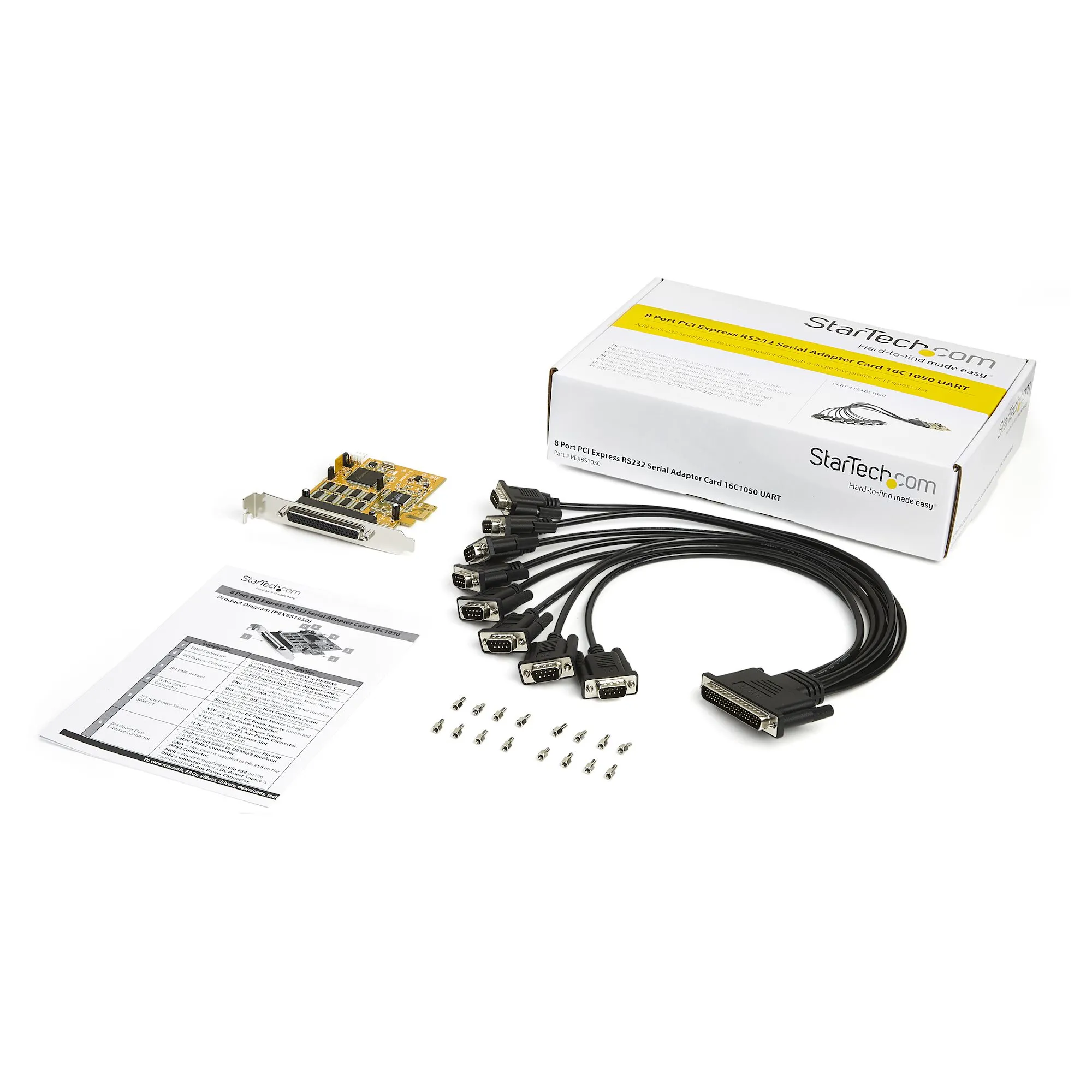 STARTECH.COM 8 Port PCI Express RS232 Serial Adapter Card - PCIe to Serial DB9 RS232 Controller Card - 16C1050 UART - 15kV ESD