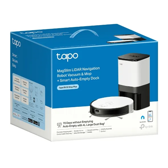 TP-Link Tapo RV20 Mop Plus MagSlim LiDAR Navigation Robot Vacuum & Mop+ Smart Auto-Empty Dock - robot vacuum cleaner