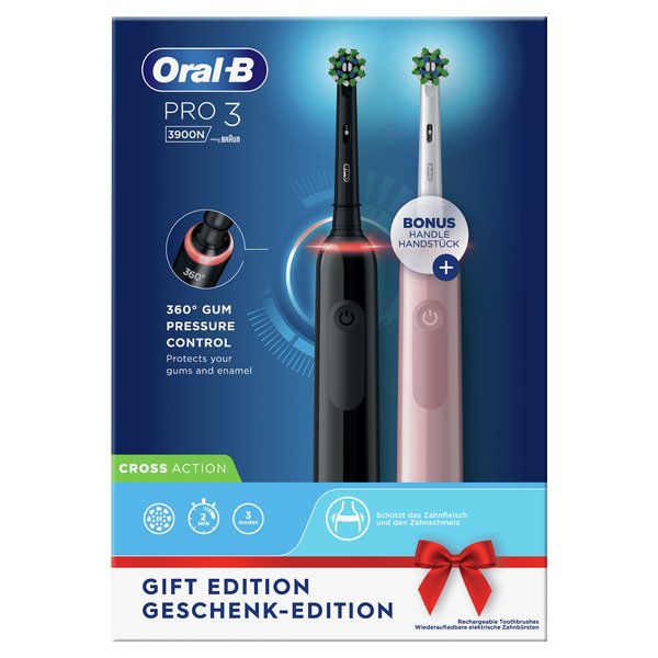 Oral-B PRO3 3900DUO - s&auml;hk&ouml;hammasharja, Musta, Ruusu