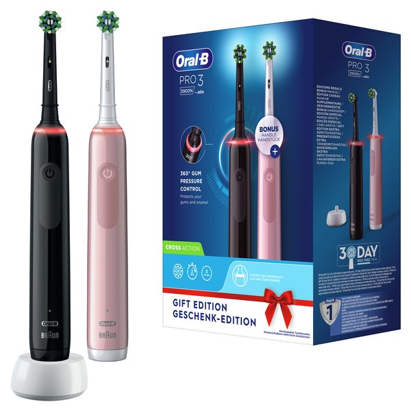 Oral-B PRO3 3900DUO - s&auml;hk&ouml;hammasharja, Musta, Ruusu