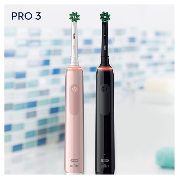 Oral-B PRO3 3900DUO - s&auml;hk&ouml;hammasharja, Musta, Ruusu
