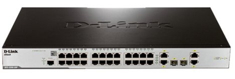D-Link xStack switch 24x10/100, 2+2 SFP, PoE