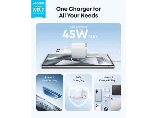 Anker Nano 45W (A2692L21) - V&auml;ggladdare, Vit