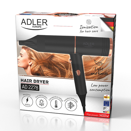 ADLER AD 2278 1400W Hair Dryer, Black/Gold