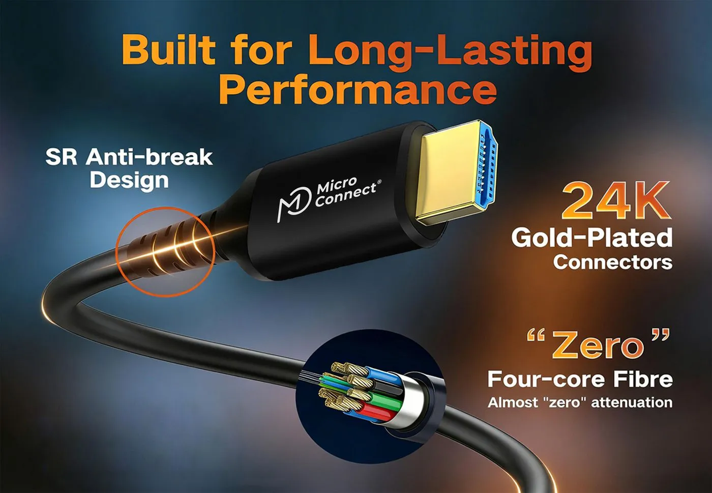 MicroConnect High Speed Active Optic HDMI 2.0 cable with Ethernet, 4K, 30 m, Black
