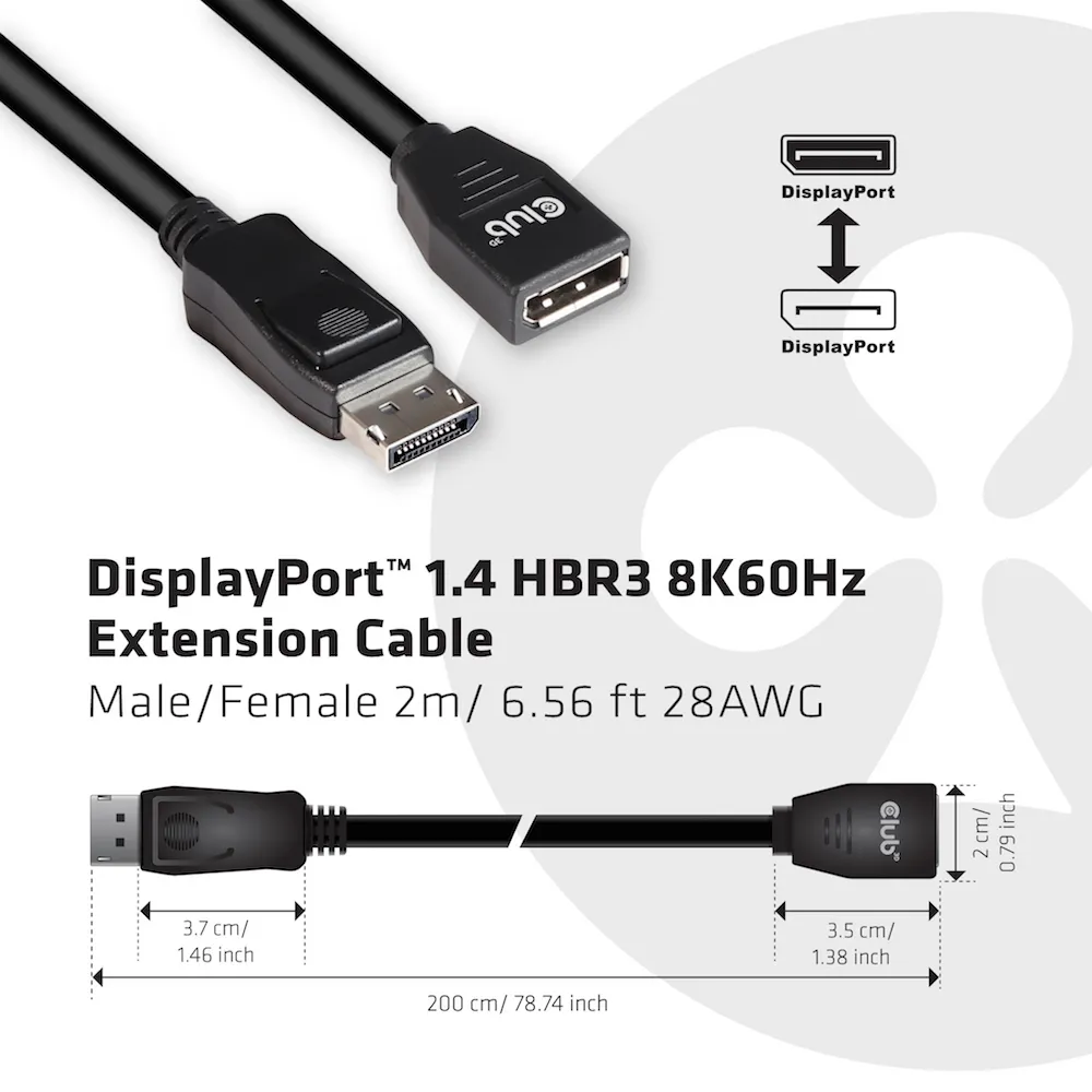 CLUB 3D CAC-1022 DisplayPort 1.4 extension cable, 8K, 2 m, Black