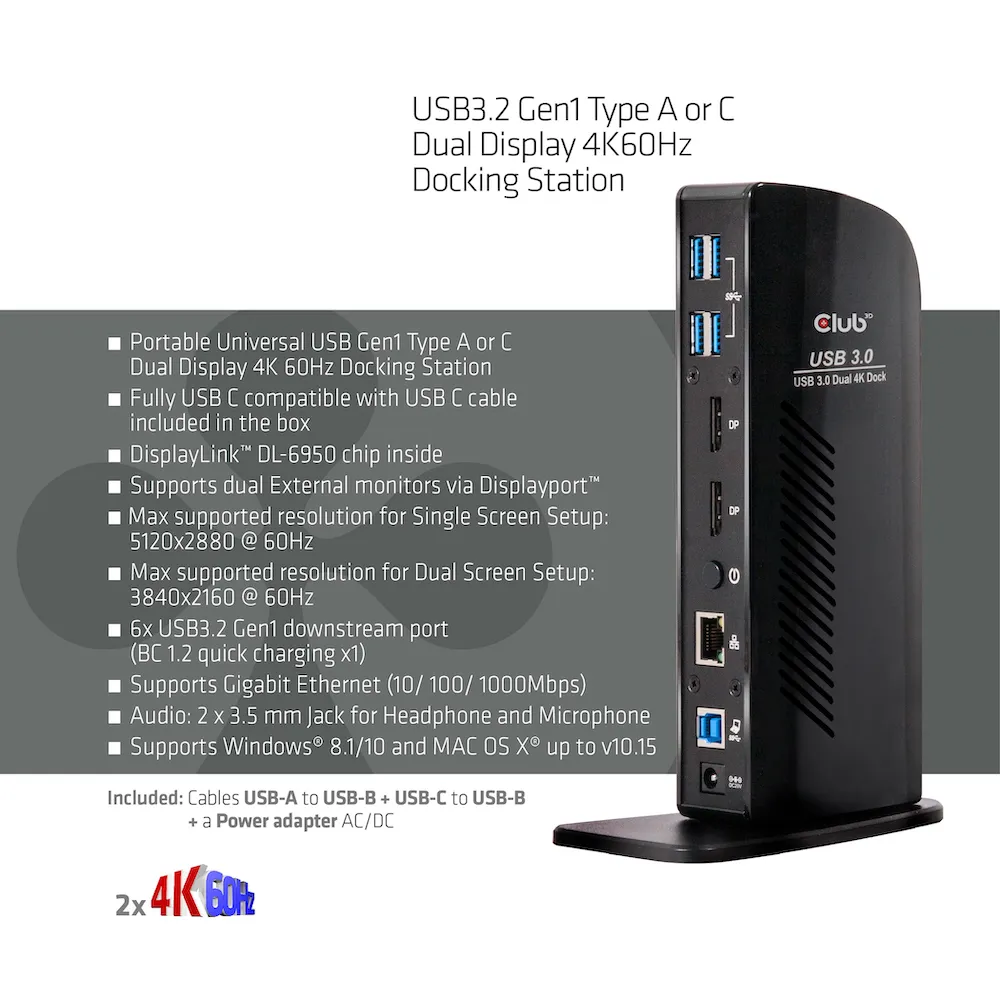 Club 3D SenseVision 3.2 Gen1 USB-A+C 11-in-1 - dock, Black