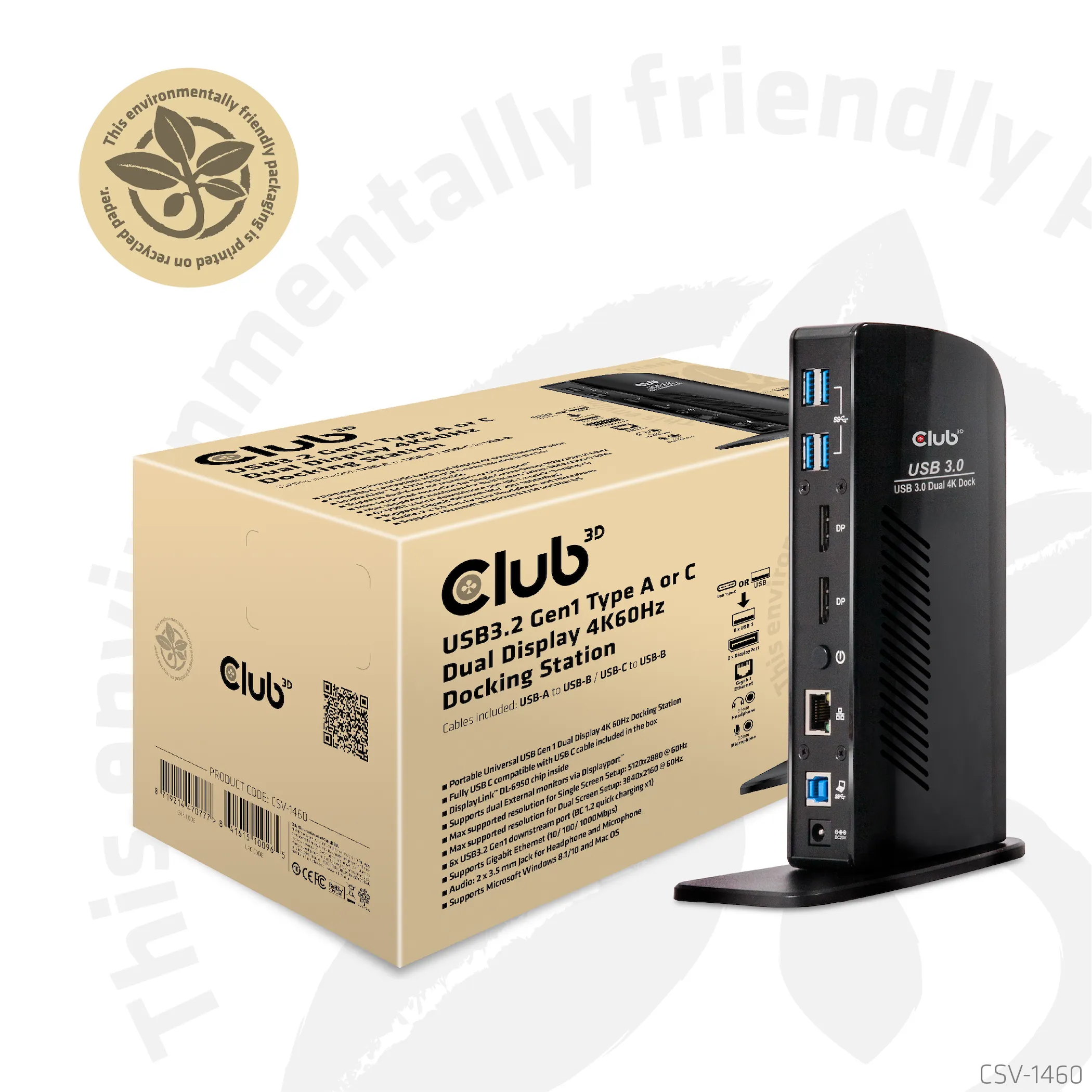 Club 3D SenseVision 3.2 Gen1 USB-A+C 11-in-1 - dock, Black