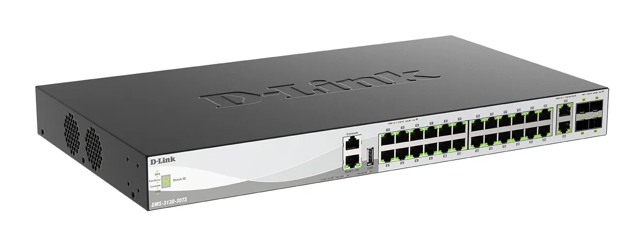 D-Link DMS-3130-30TS/E - Hanterad Layer 3-switch, Svart