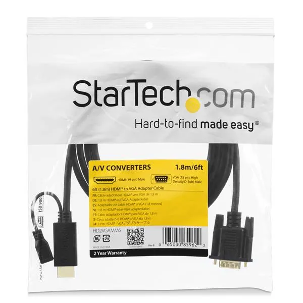 StarTech HD2VGAMM3 - HDMI to VGA Active Converter Cable, Black