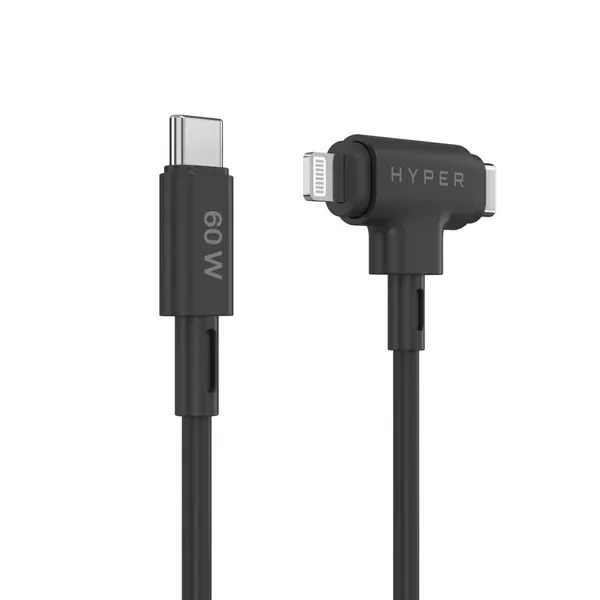 HYPER HyperJuice Silicone USB-C to USB-C and Lightning Hybrid 60W Cable - Black