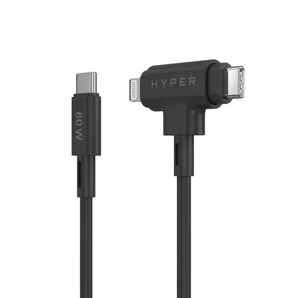 HYPER HyperJuice Silicone USB-C to USB-C and Lightning Hybrid 60W Cable - Black