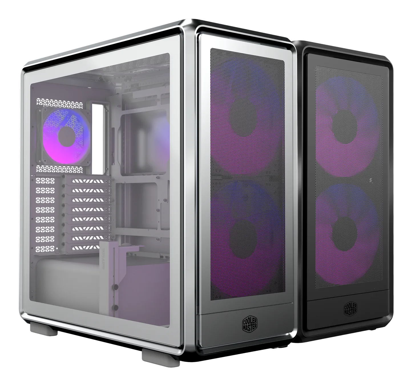 Cooler Master MasterFrame 600 Mesh ARGB midi-tower chassi med f&ouml;nster och RGB-belysning, silver