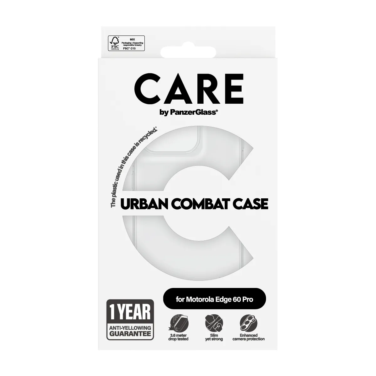 PanzerGlass CARE BY PANZERGLASS Urban Combat fodral f&ouml;r Moto Edge 60 Pro, transparent