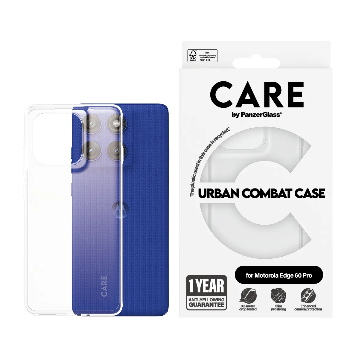 PanzerGlass CARE BY PANZERGLASS Urban Combat fodral f&ouml;r Moto Edge 60 Pro, transparent