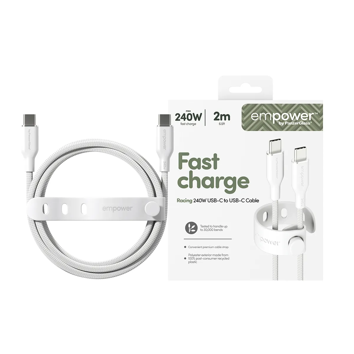 PanzerGlass EMPOWER Racing USB-C cable, 240W, 2 m, Silver White