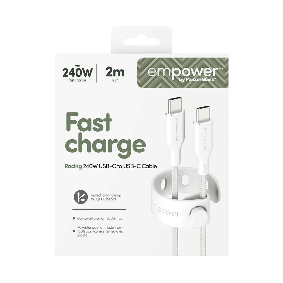 PanzerGlass EMPOWER Racing USB-C cable, 240W, 2 m, Silver White