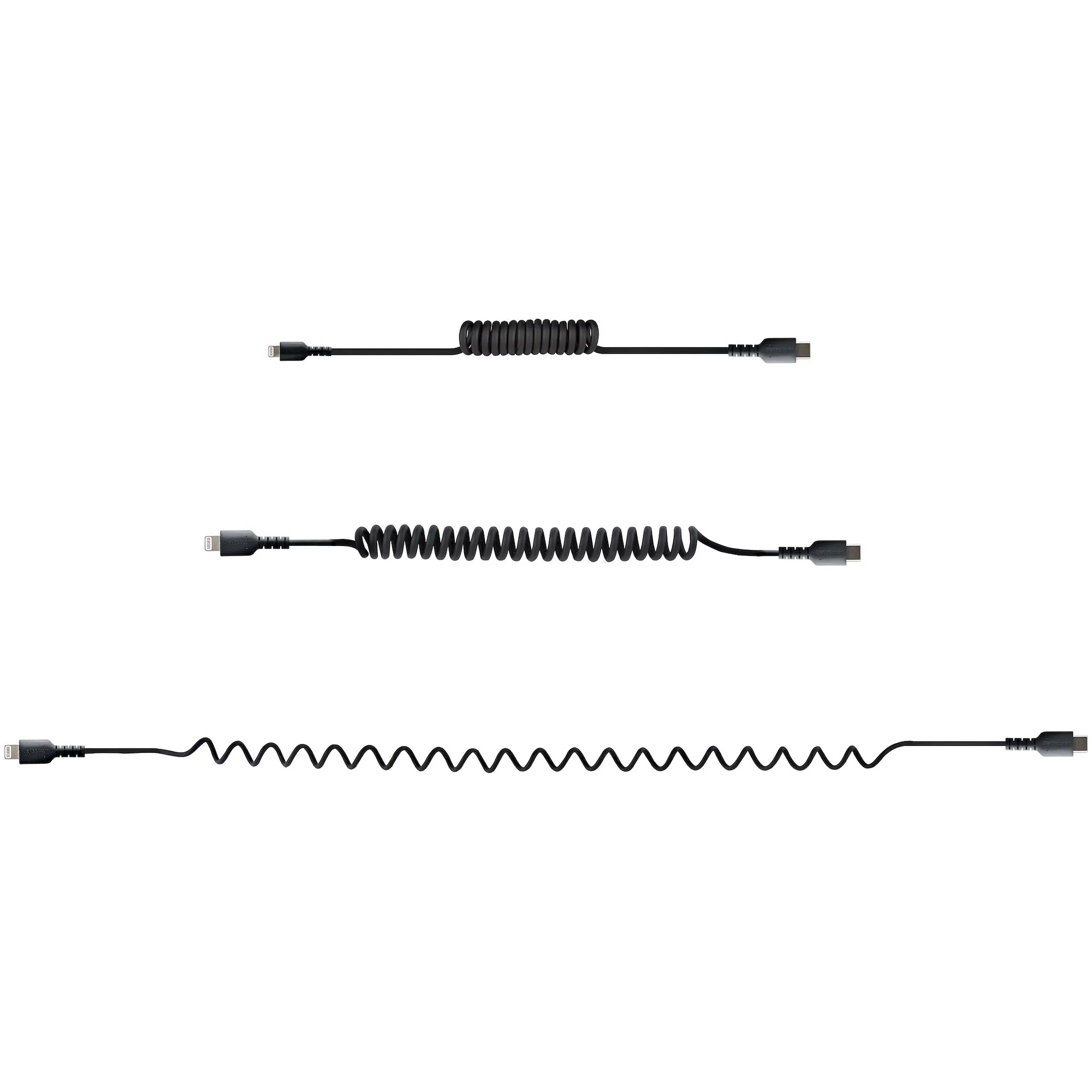 USB C TO LIGHTNING CABLE - 50CM - (20IN) COILED CABLE BLACK