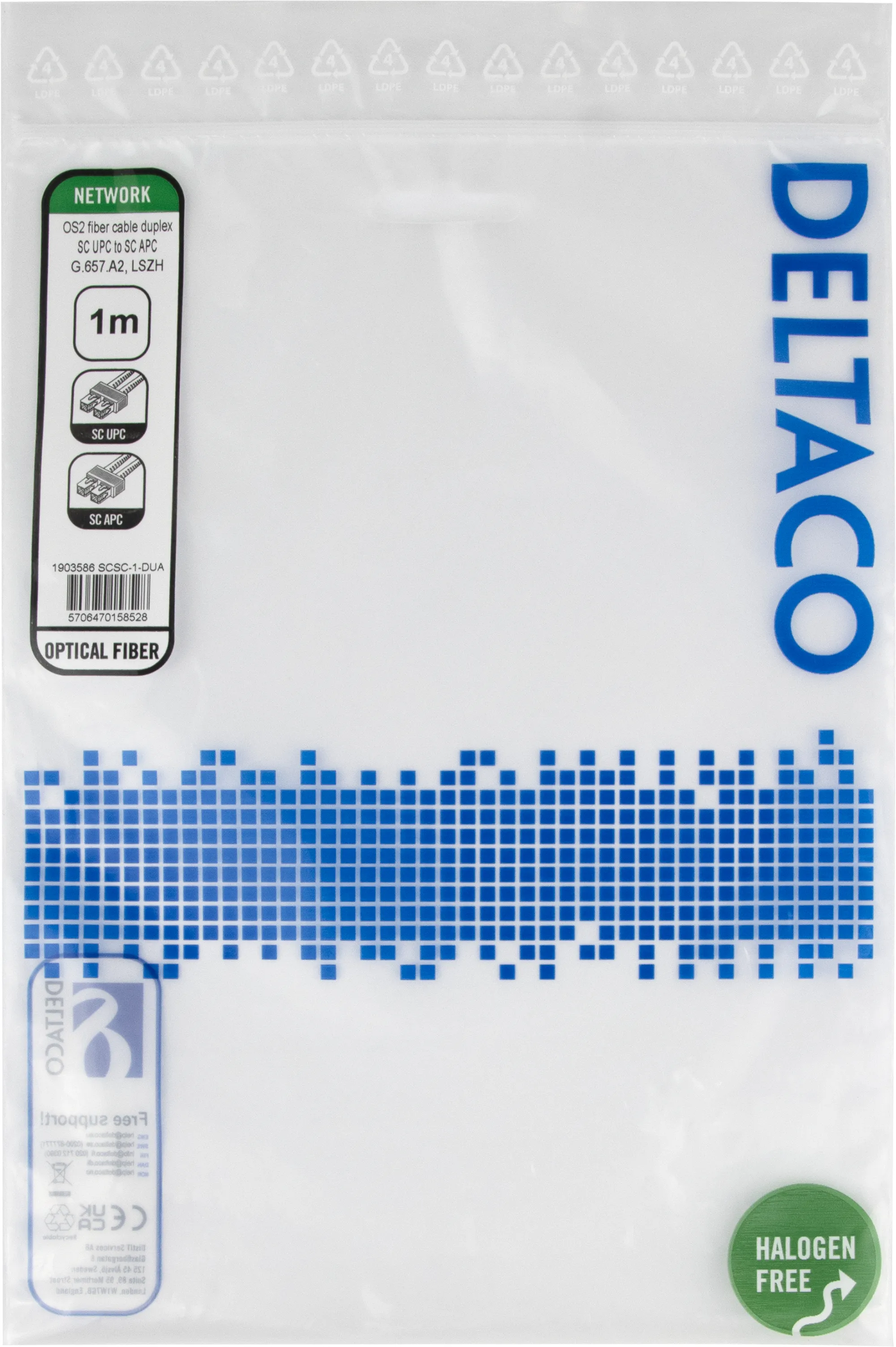 Deltaco OS2 LSZH SC-SC 1m Fiber Optic Cable, Yellow