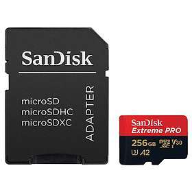SanDisk Extreme PRO 256GB MicroSDXC UHS-I U3 V30 A2 card with SD adapter