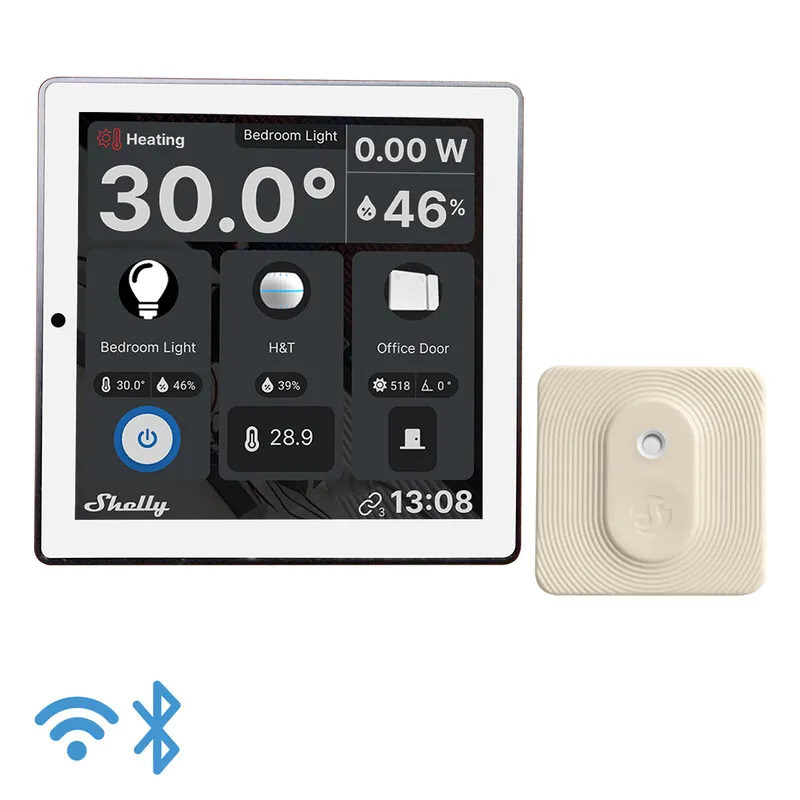 Shelly Wall Display, white + Shelly BLU H&amp;T - humidity and temperature sensor, ivory