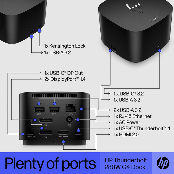 HP TB 280W G4 Dock w/Combo Cable