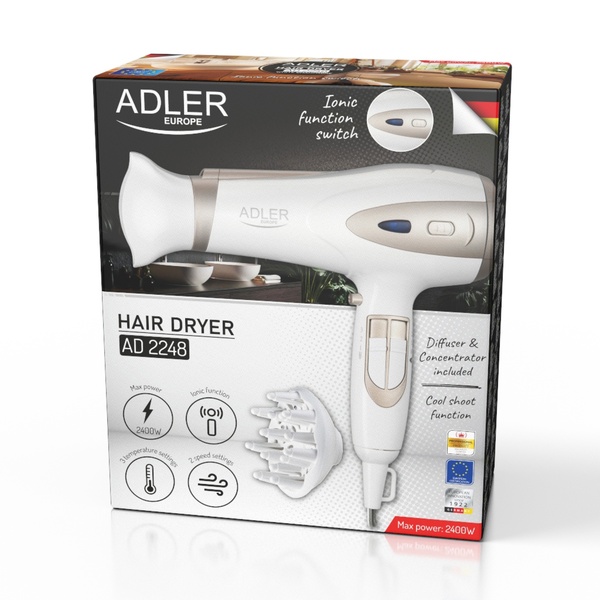 ADLER AD 2248WC 2400W Hair Dryer, White/Champagne