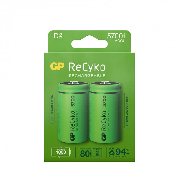 GP Recyko, D 5700mAh, 2-Pack