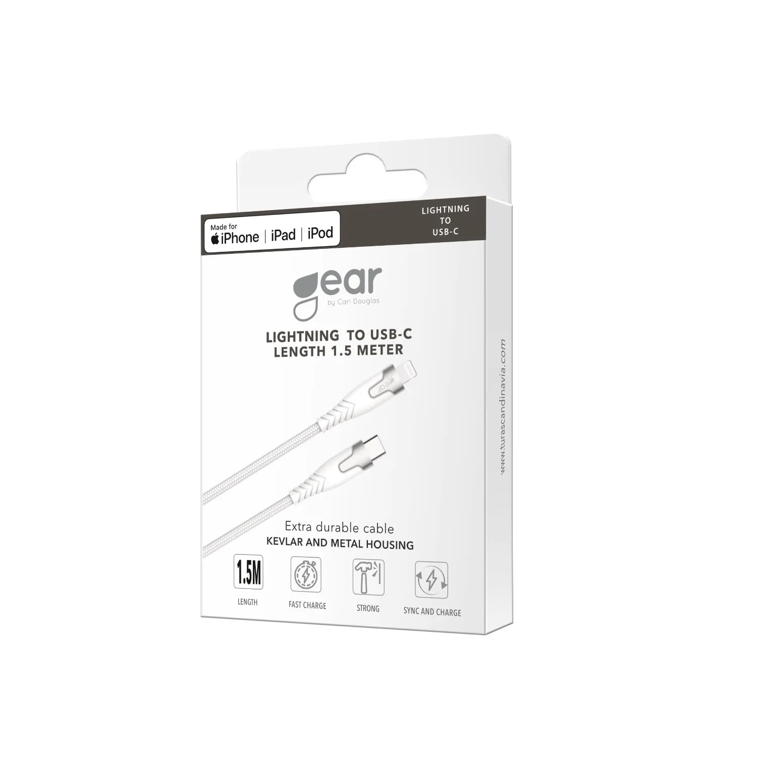 Gear Kevlar Pro USB-C to Lightning cable, 1.5 m, White