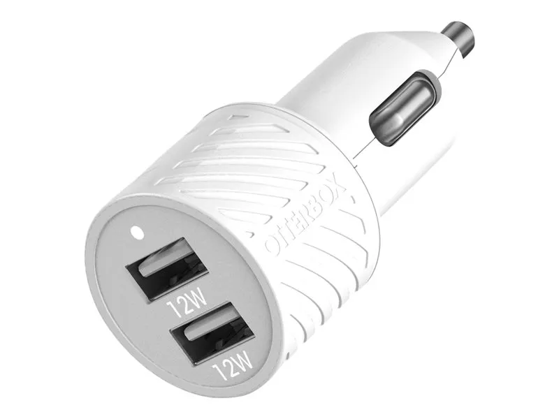 OtterBox - Auton virtasovitin - 12 watt - 2.4 A - 2 lähtöliittimet (USB) - pilviunelman valkoinen - (ei palautusoikeutta)