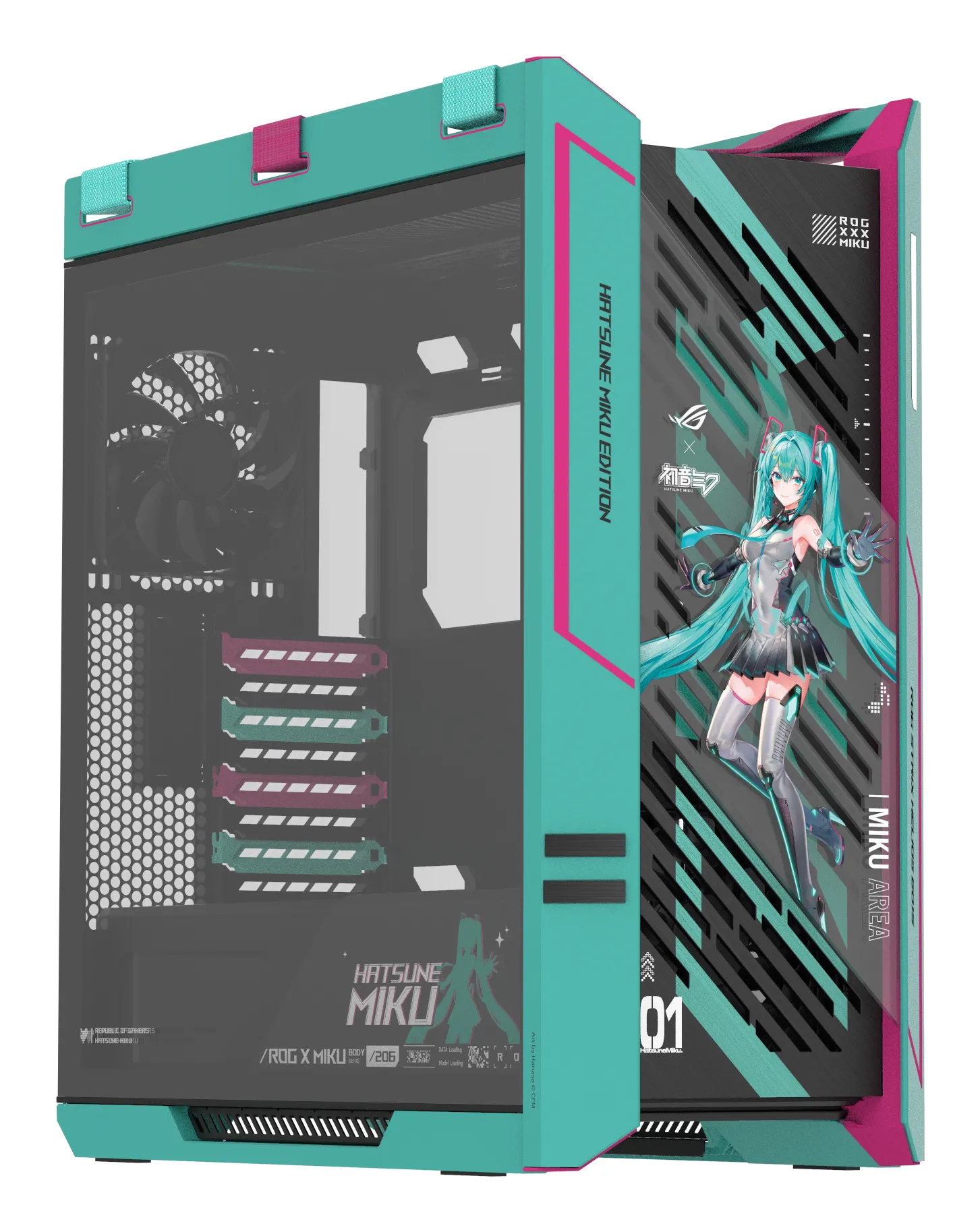ASUS ROG Strix Helios II Hatsune Miku Edition Midi-Tower Case with window and RGB lighting, Blue-green and pink