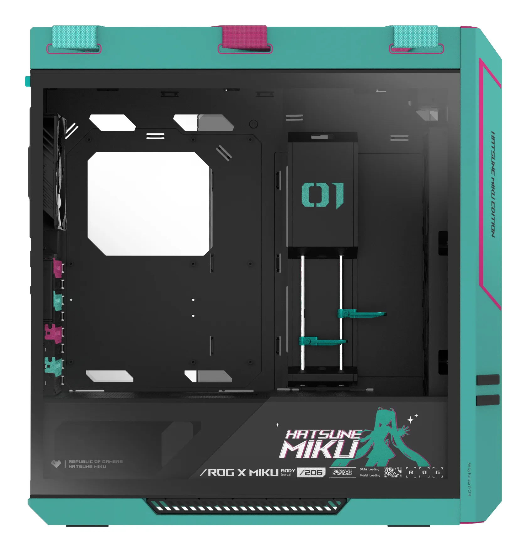 ASUS ROG Strix Helios II Hatsune Miku Edition Midi-Tower Case with window and RGB lighting, Blue-green and pink
