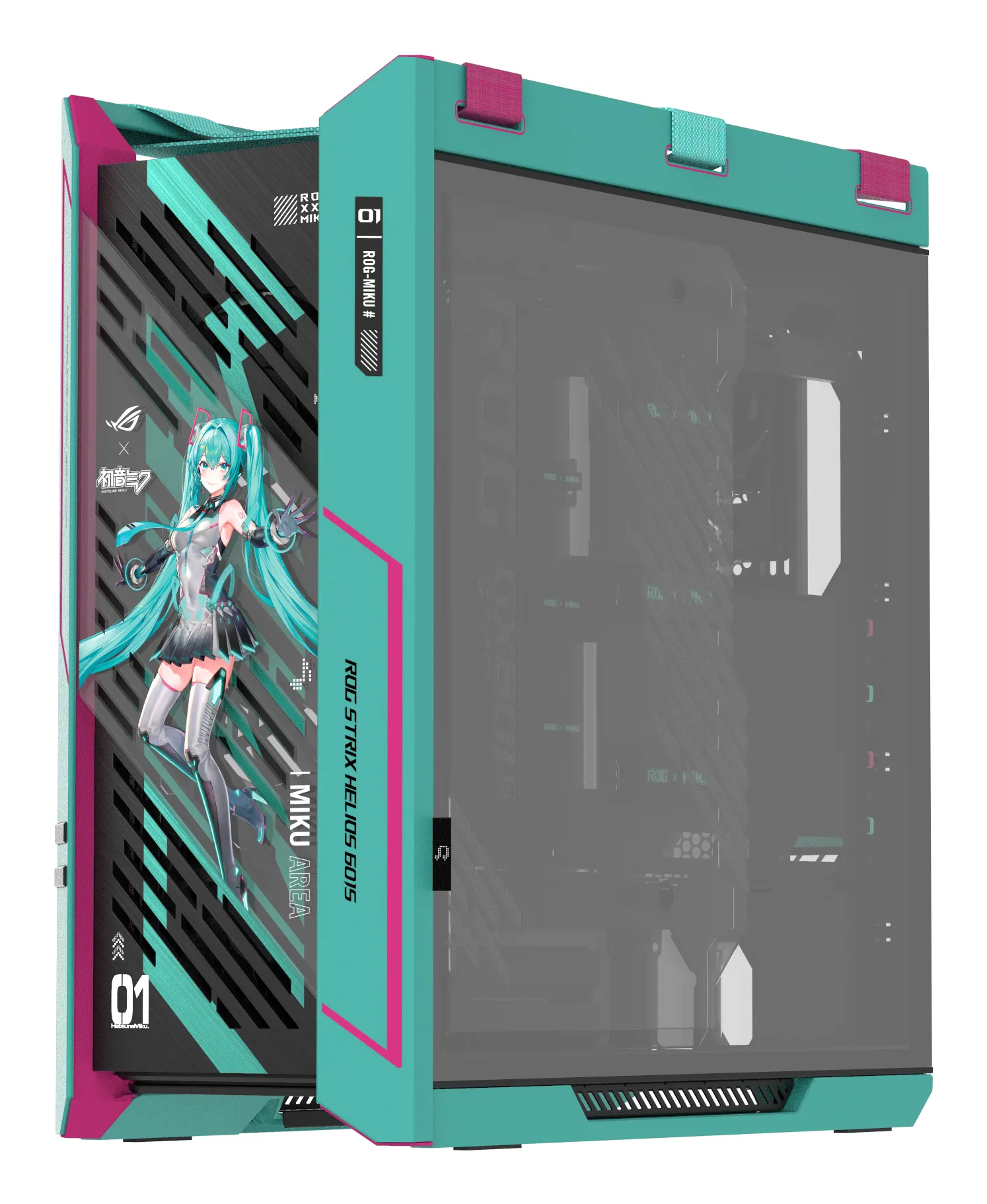 ASUS ROG Strix Helios II Hatsune Miku Edition Midi-Tower Case with window and RGB lighting, Blue-green and pink