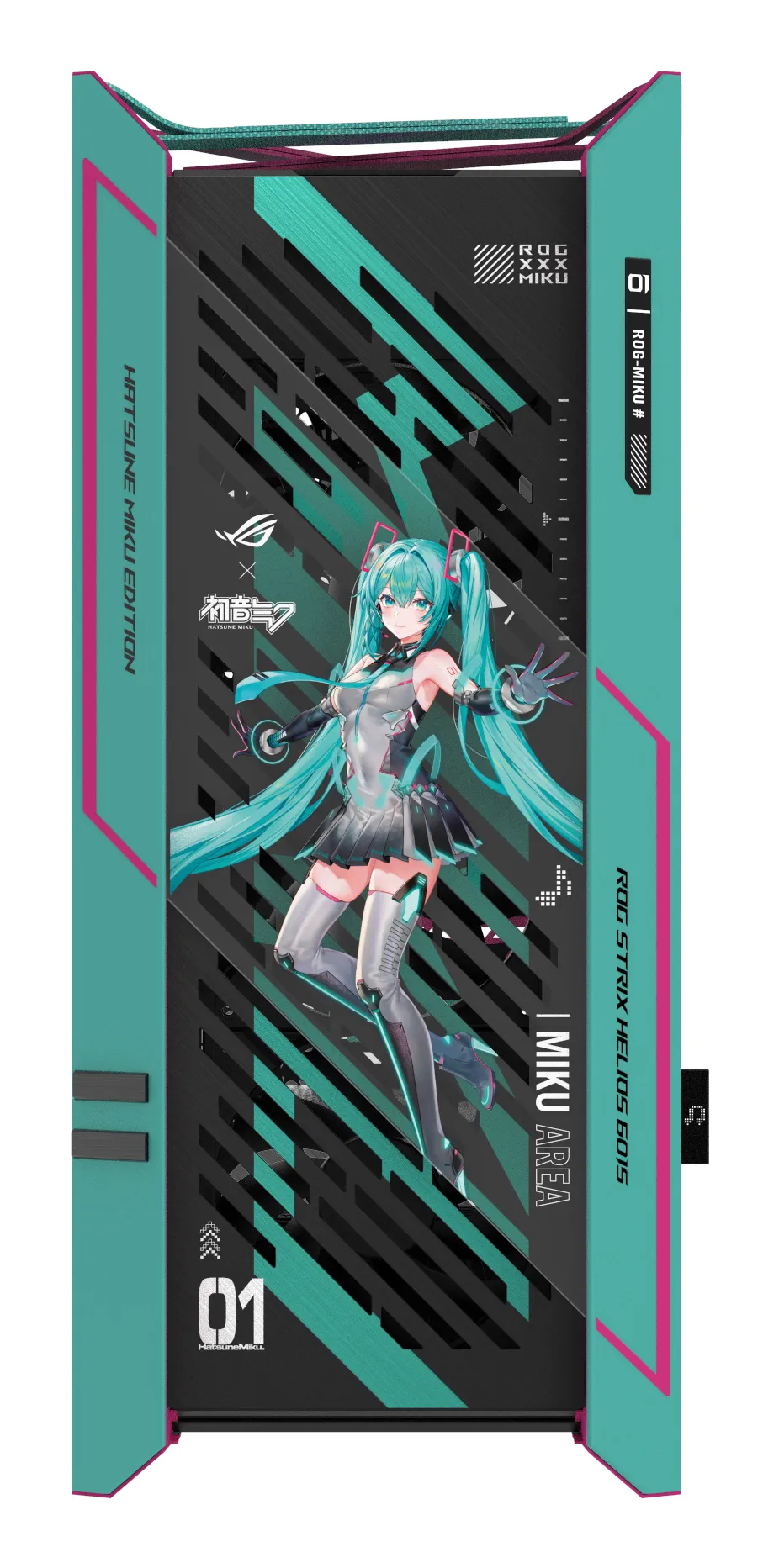 ASUS ROG Strix Helios II Hatsune Miku Edition Midi-Tower Case with window and RGB lighting, Blue-green and pink