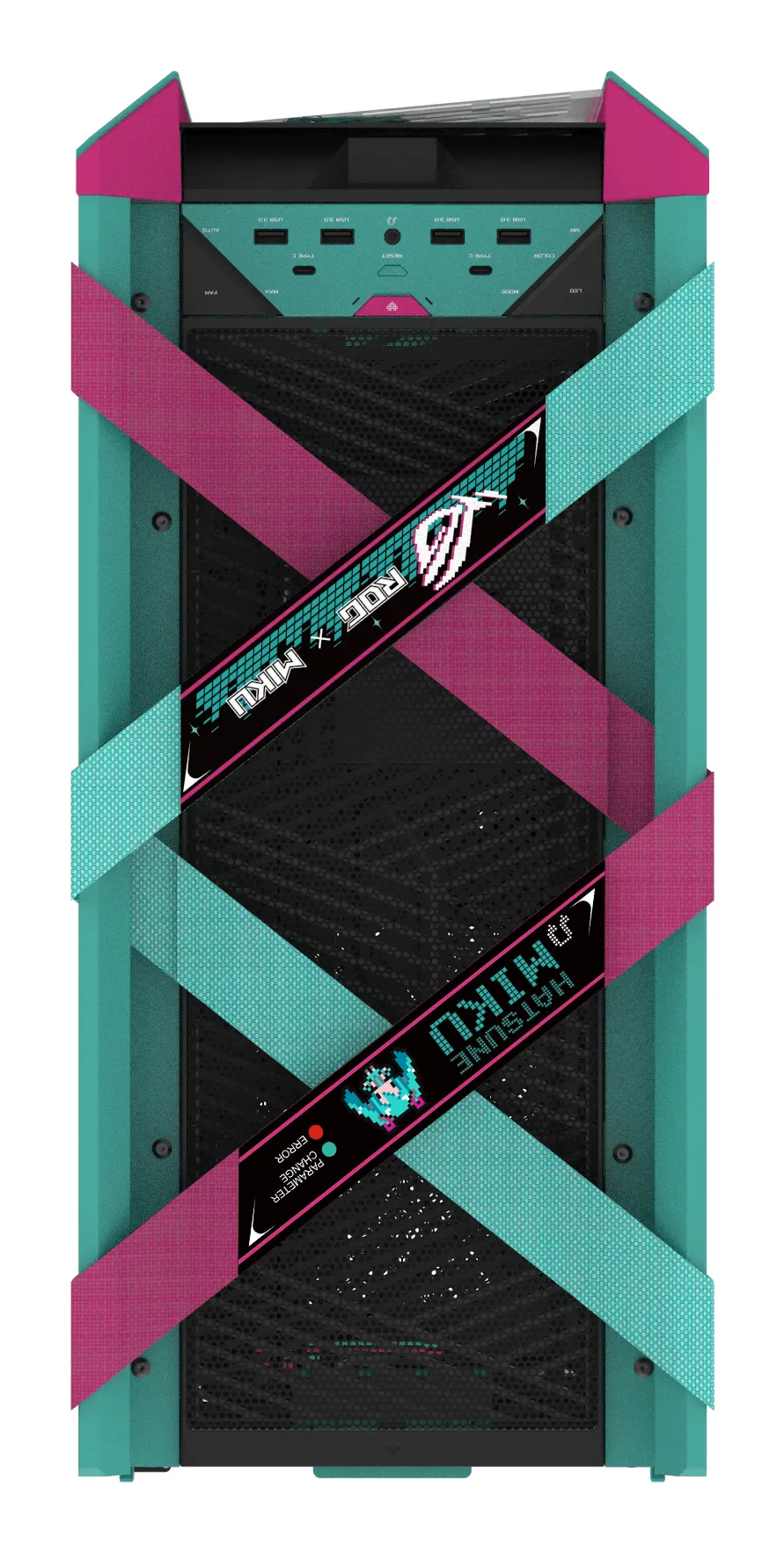 ASUS ROG Strix Helios II Hatsune Miku Edition Midi-Tower Case with window and RGB lighting, Blue-green and pink