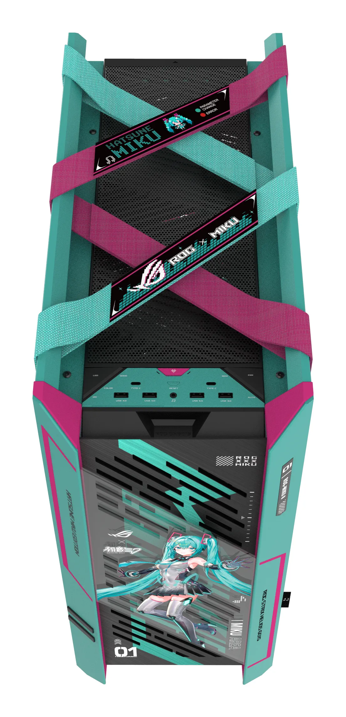 ASUS ROG Strix Helios II Hatsune Miku Edition Midi-Tower Case with window and RGB lighting, Blue-green and pink