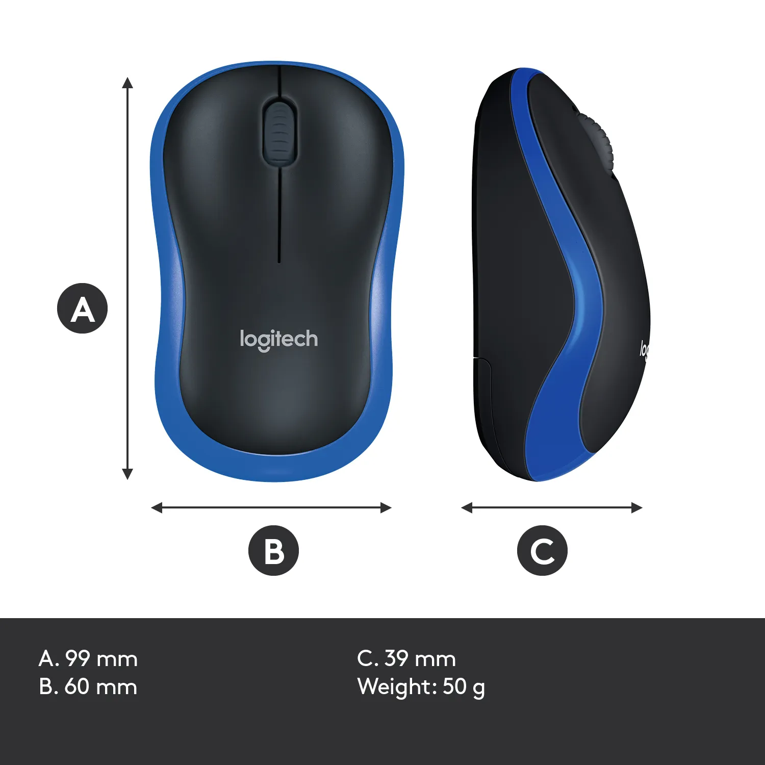 Logitech M185 -langaton hiiri, Musta/Sininen